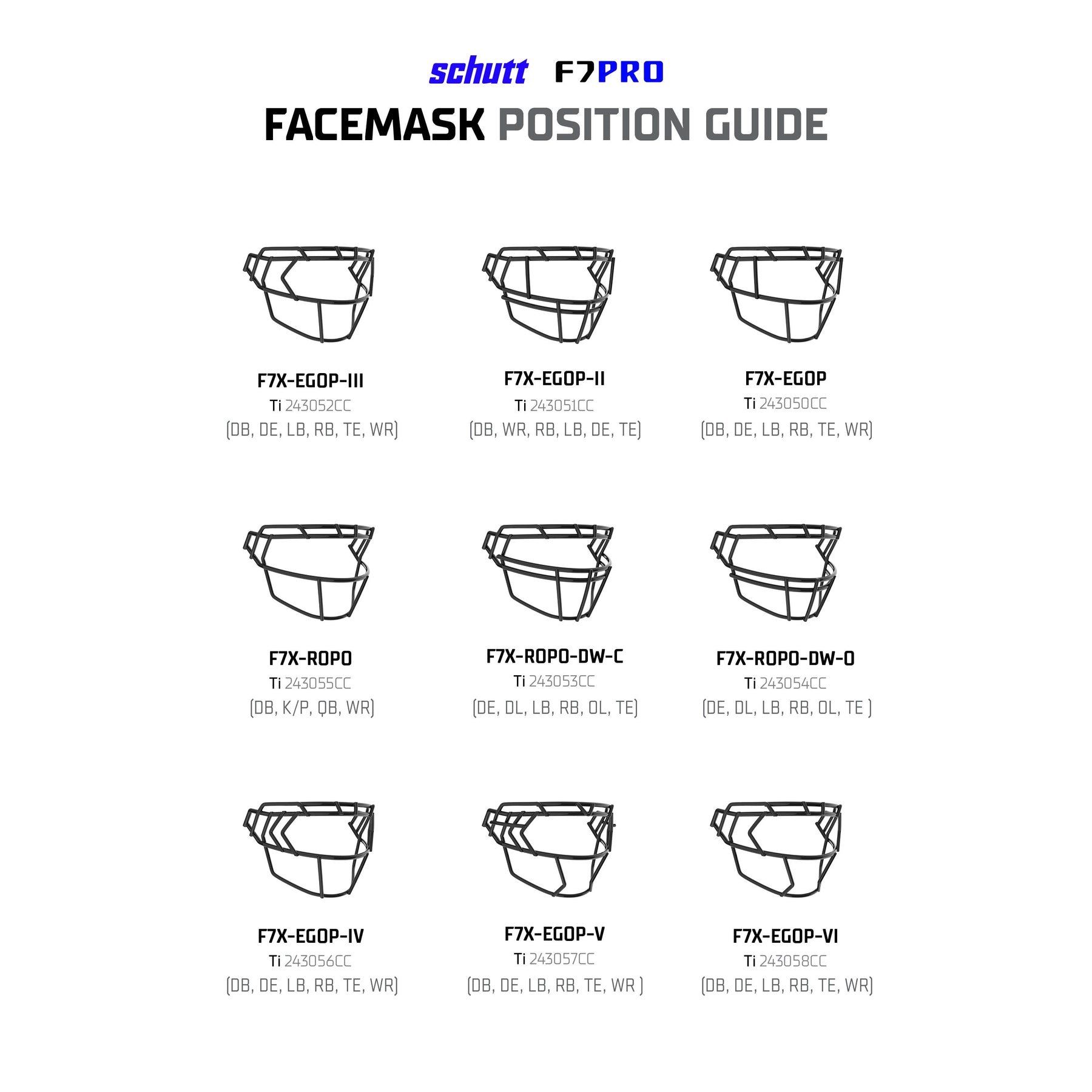 schutt f7 helmet facemasks Youth Air Molded Gloss White Football S 2XL) of the Schutt F7 football helmets Designed to accommodate all major brands of eye shields/visors Carbon steel is footballs most popular facemask material Schutt F7 2.0 - ADULT